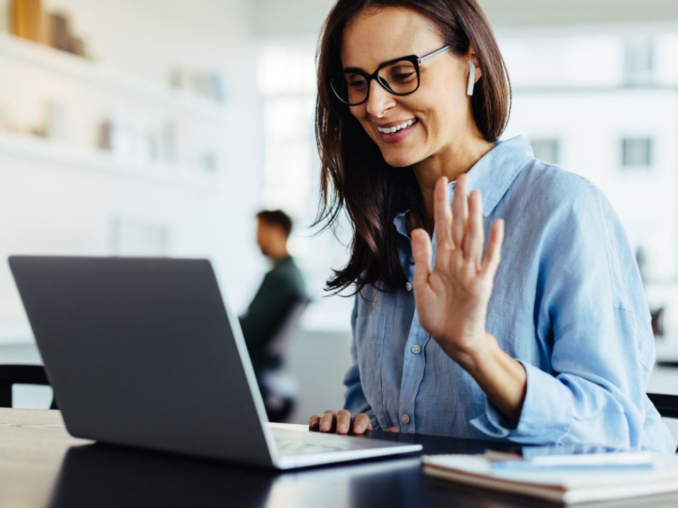 woman smiling at virtual events